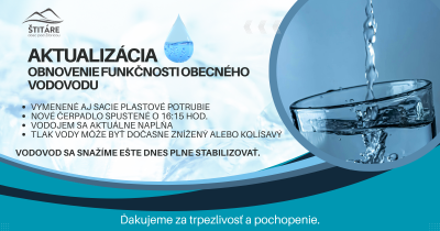 Obnovenie dodávky vody v Štitároch: nové čerpadlo spustené o 16:15